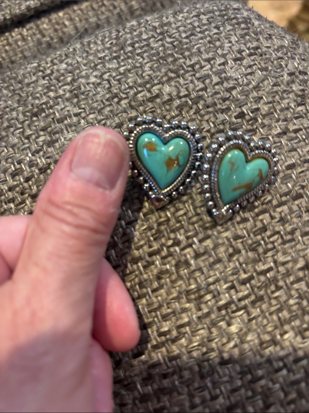 Heart Shaped Turquoise Stone Stud Earrings - Picture 3 of 3